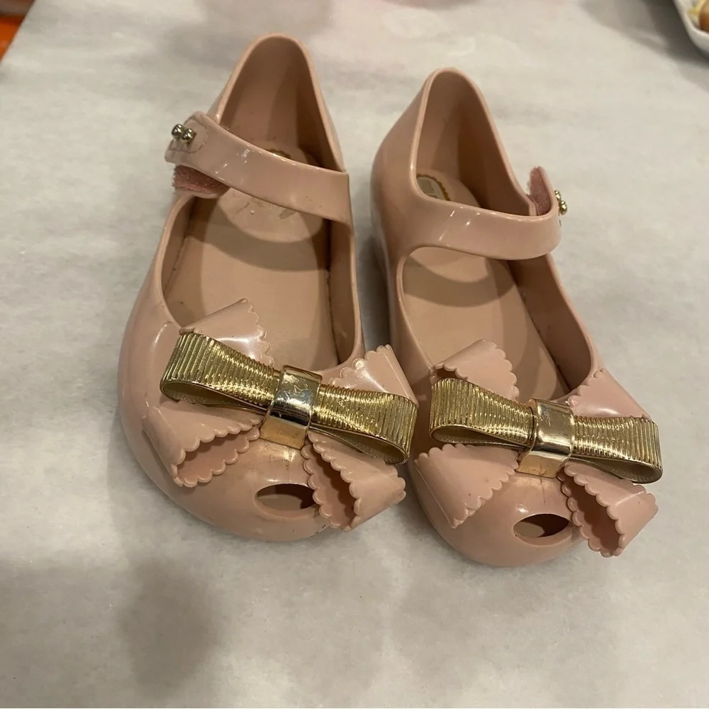 Mini Melissa Toddler Girls Ultragirl Sweet Bow Flat Size 10 Light Pink Gold